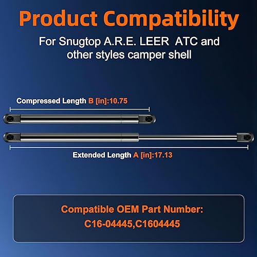 Miniatura 4 de C16-04445 - Soporte de elevación de amortiguador de gas de 17 pulgadas, 55 lb245N, para ventana de carcasa de caravana, Snugtop, tapa de puerta,