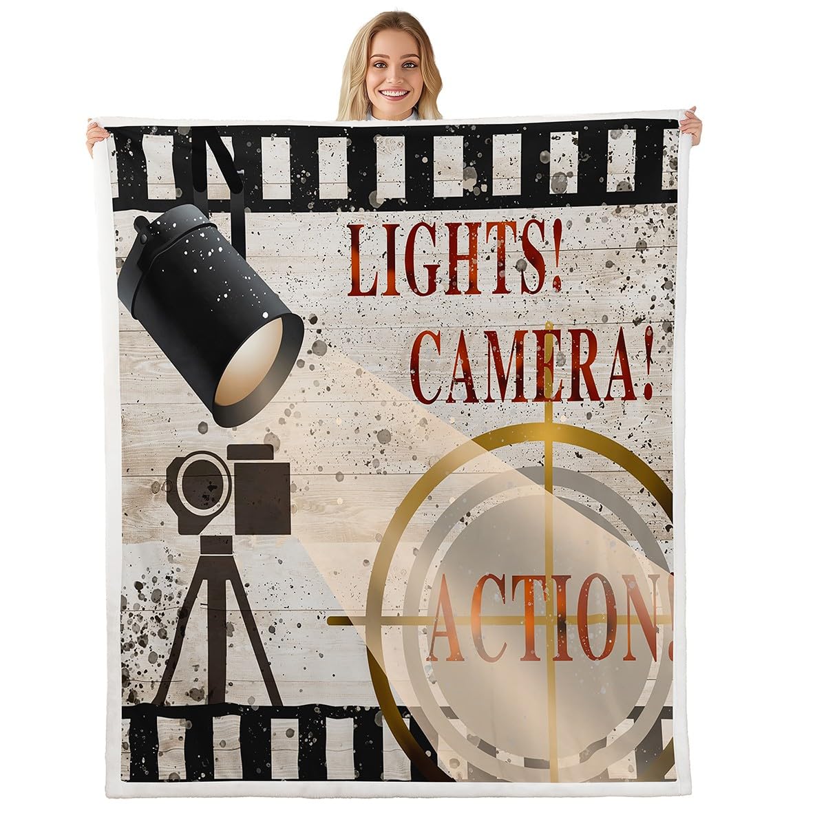 Movie Theme Fleece Throw Blanket with Vintage Cinema Scenes - Breathable, Warm & Fuzzy - 50"x60"