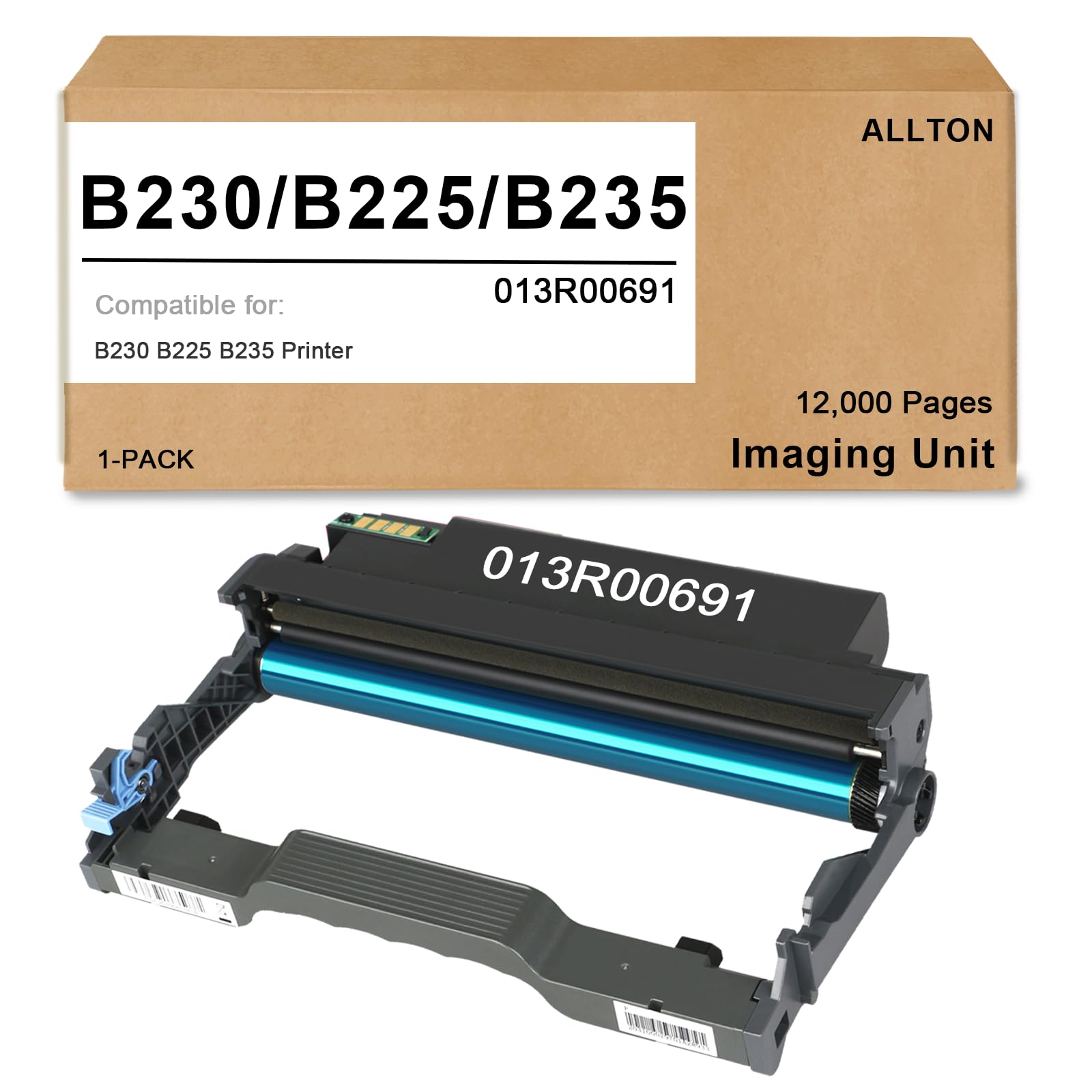 Photo 1 of Allton B230 B225 B235 Drum Unit Compatible 013R00691 Black Imaging Kit Replacement for B225 B230 B235 Printer 12,000 Pages(1-Pack,Black)