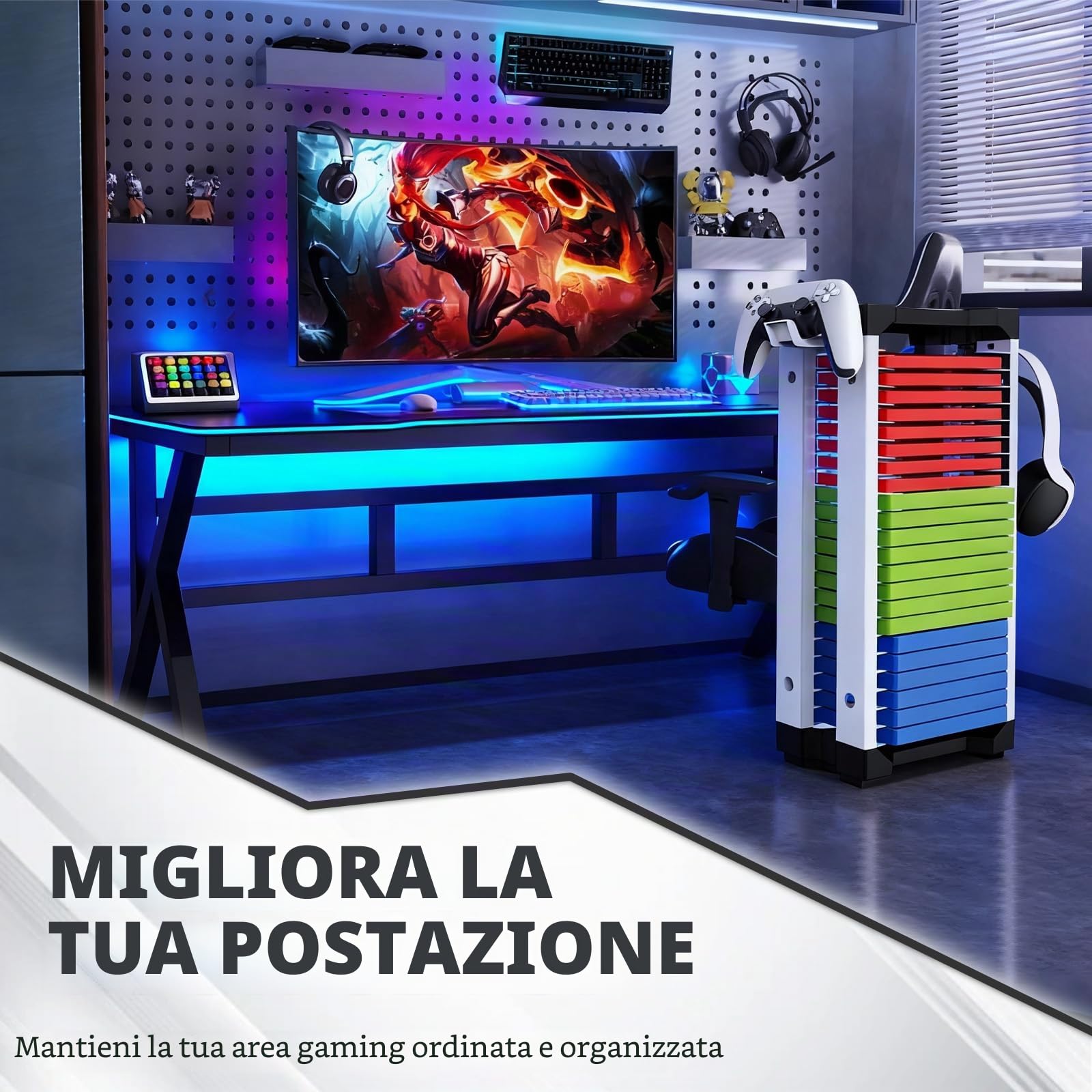 Supporto per dischi da gioco, torre di archiviazione per giochi PS5 con 2 ganci, 23 CD per giochi per PS5/Xbox/Nintendo Switch