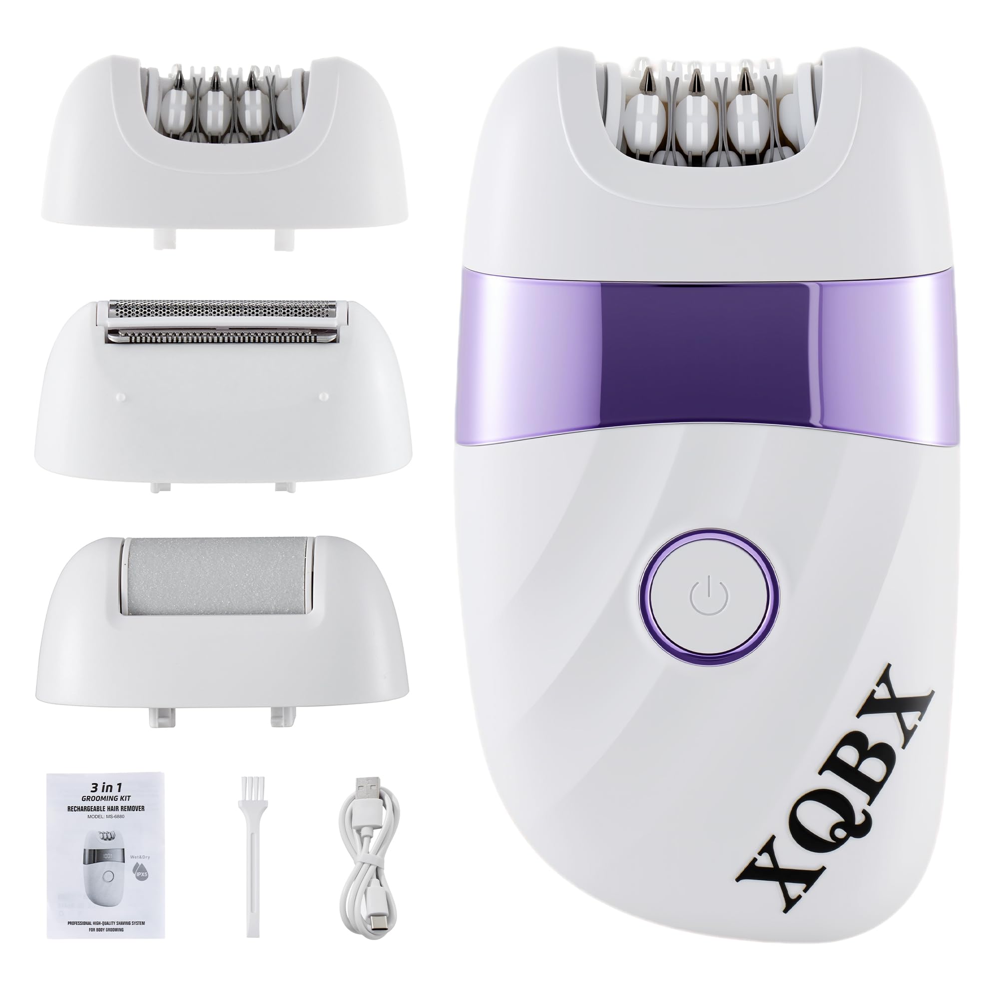 3in1 High Efficiency Electric Epilator for Women, Fast Full Body Hair Remover Cordless Rechargeable, Powerful Root Hair Removal for Face Legs Arm Underarm Bikini, Home Beauty Epilator