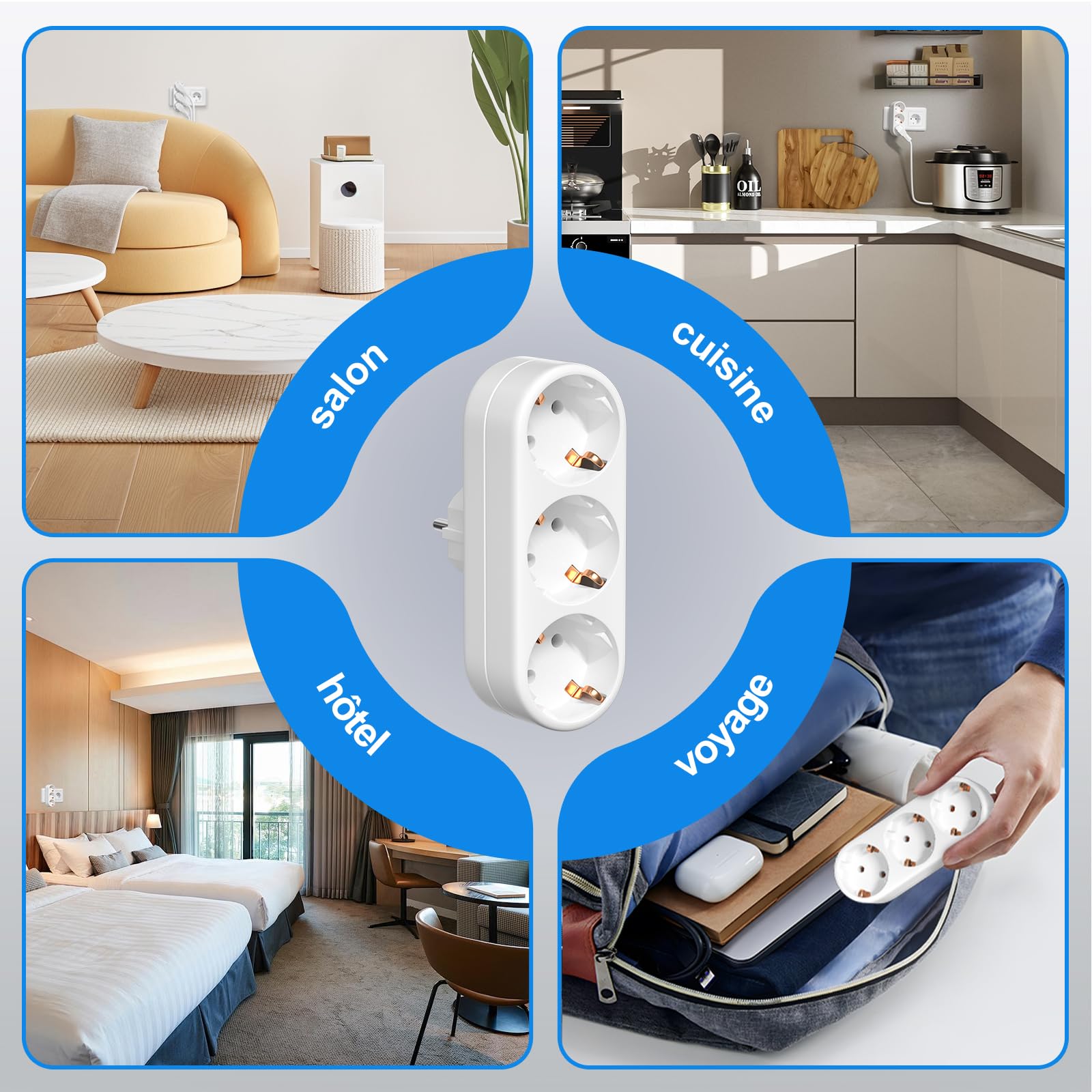 3 Prise de Courant,Blanc Distributeur de Prise N,Portable Multiple Prise,Petit Distributeur de Prise,pour la Maison,Bureaux,Hôtels,Voyages,AC220-250V