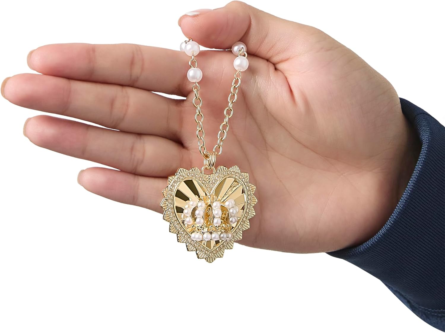 Juicy Couture Logo Crown Heart Necklace for Women, 20"+2" Gold-Tone with Crystals and Faux Pearls, Valentines Gifts for Her - Image 4