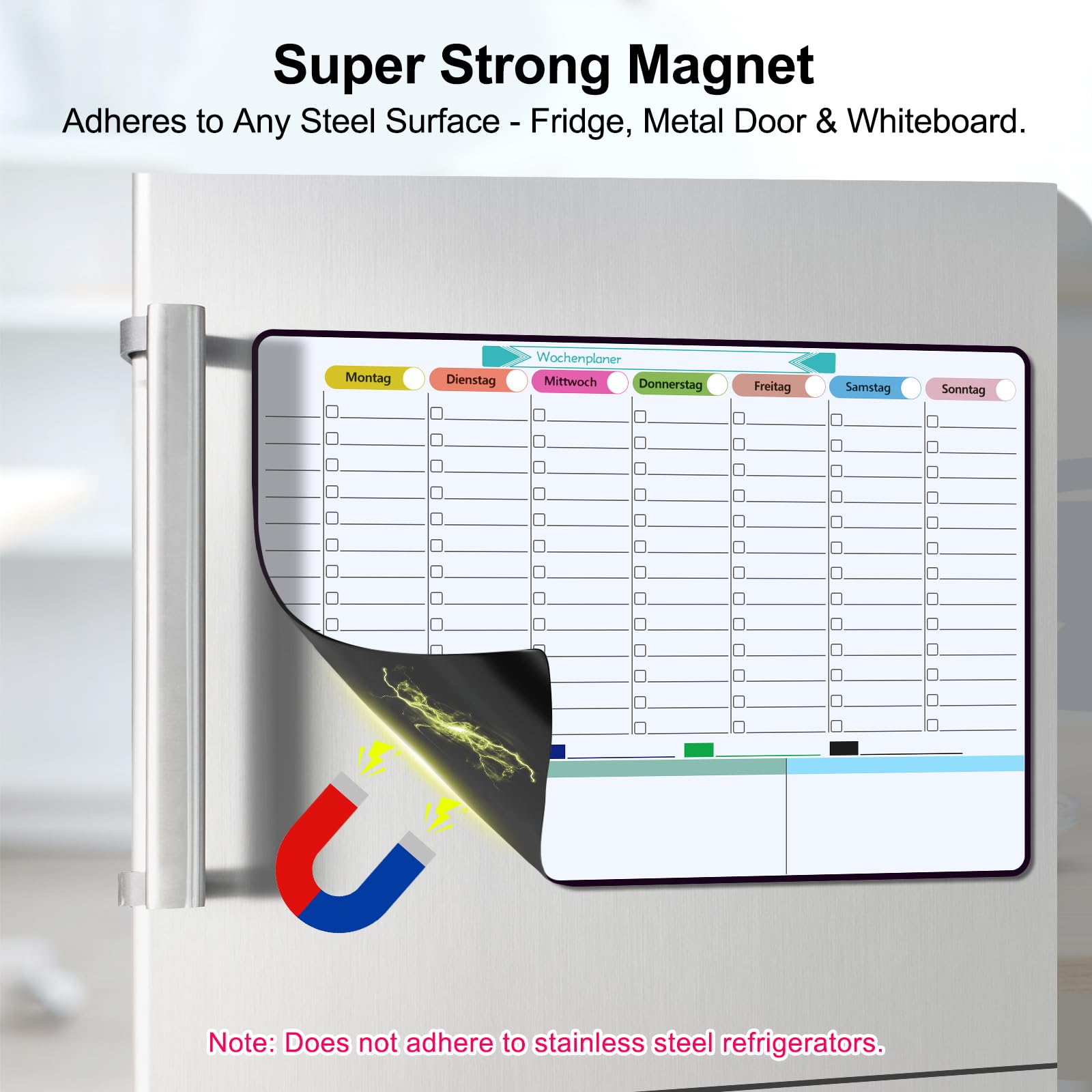 60×40cm Magnetischer Wochenplaner Abwischbar, Magnettafel Kühlschrank, Wiederverwendbarer Monatsplaner, Whiteboard Wochenplan für die Familie, Ernährungsplanung, To-Dos und Arbeit