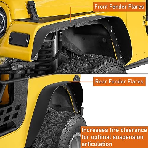 Miniatura 5 de Hooke Road Wrangler TJ Balizas planas para guardabarros, Balizas de rueda delanteras y traseras de acero para Jeep Wrangler TJ 1997-2006 - Juego de