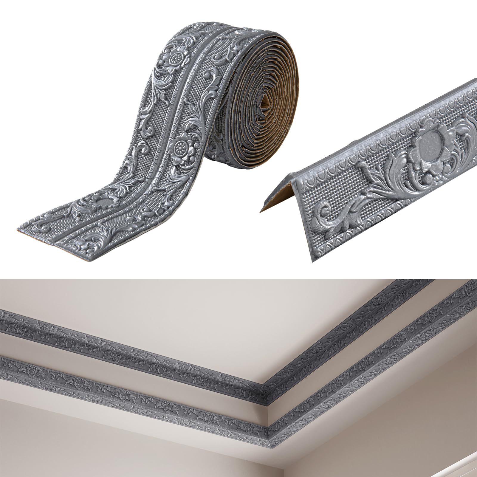 Borde de pared para despegar y pegar en pasillos rollo gris para rodapiés