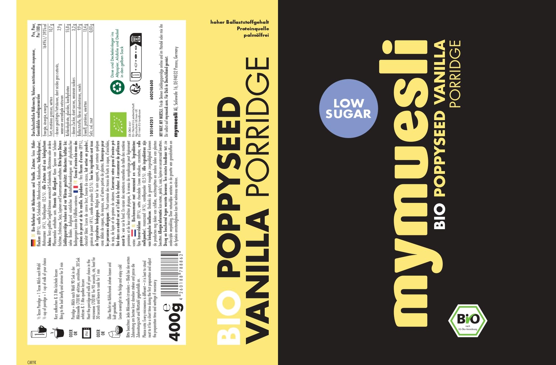 mymuesli Lieblings-Mix BIO Porridge (6x 400g) mit Choco Brownie, Banana Choc, Wildberry Chia, Himbeer-Kokos-Kirsch, Mohn Vanille und Klassik Haferflocken - natürlicher Haferbrei ohne Palmöl & regional