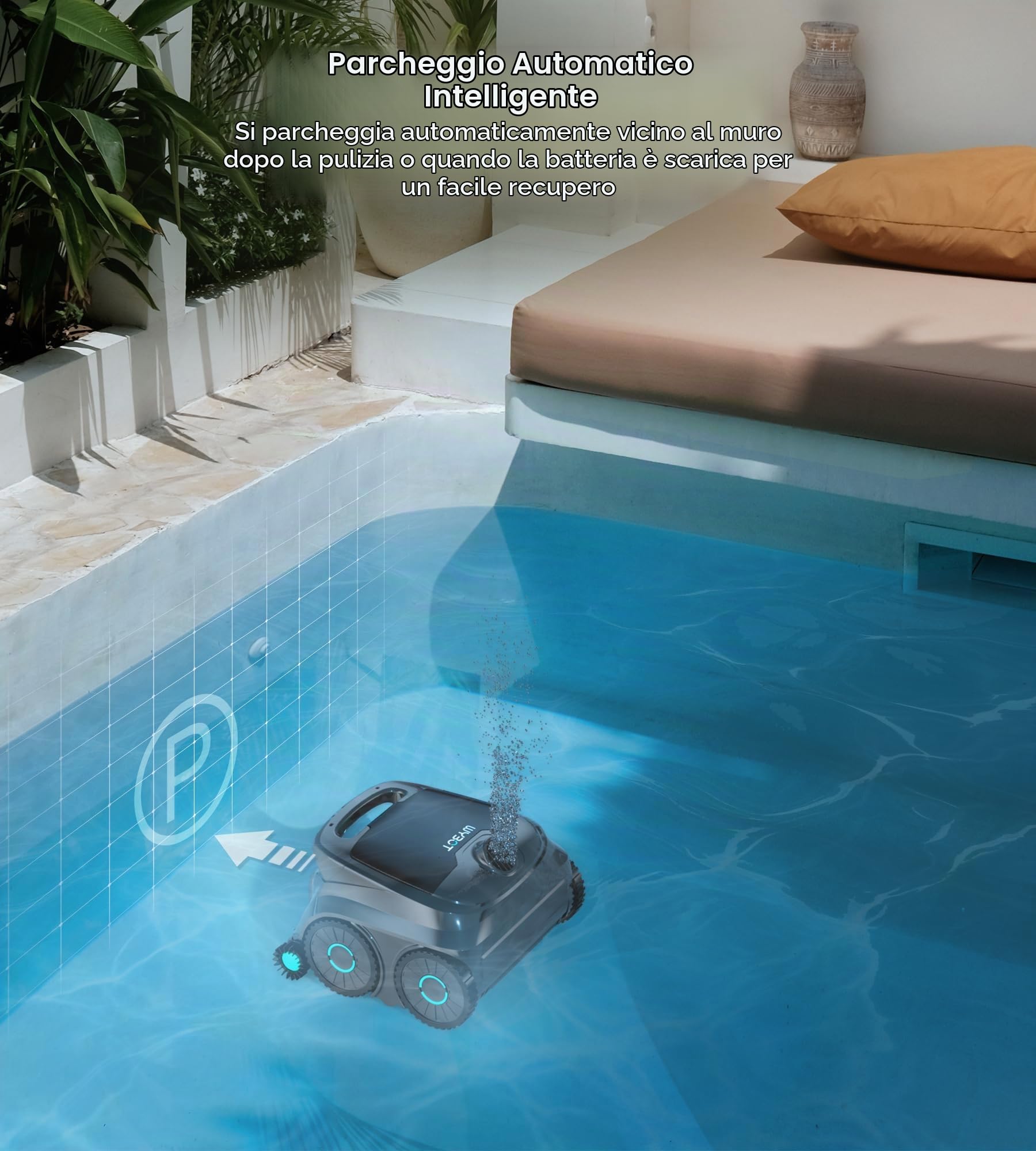 WYBOT OS600 Robot Piscina, Senza Fili, Pulizia Fondo E Pareti, Autonomia 120 Min, Navigazione Intelligente, Parcheggio Automatico, per Piscine Interrate E Fuori Terra, Verde Chiaro Nebbia
