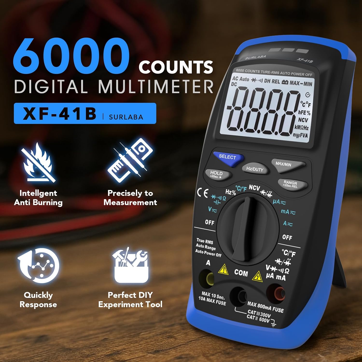 Digital Multimeter Tester 6000 Counts, Voltage Meter with NCV, Data Hold, Auto Off - Measures AC/DC Voltage/Current, Resistance, Capacitance, Temperature, Continuity for Electricians, HVAC