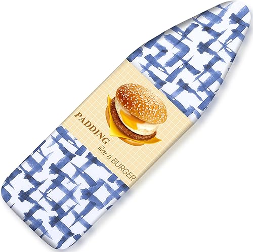 Cubierta y almohadilla para tabla de planchar de 15 x 54 pulgadas, acolchado grueso, 4 capas con elástico de 2 pulgadas, resistente a las manchas y