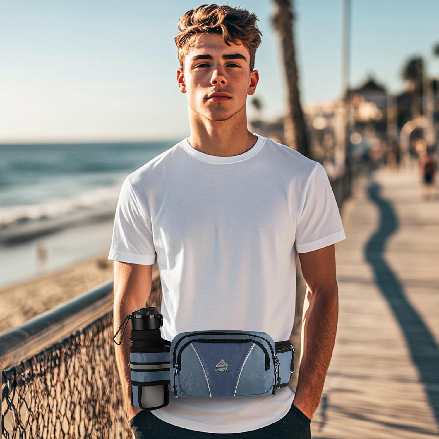 Fanny Pack for Men Women Waist Bag with Water Bottle Holder for Hiking, Travel,Dog Walking, Workout (Dark Blue) - Image 5