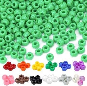 Dowsabel Green Pony Beads Bulk 1000 Pcs 6x9mm, Large Hole Kandi Hair Beads for Braids Bracelets, DIY Friendship Bracelets Necklaces Jewelry Making Crafts and Gifts