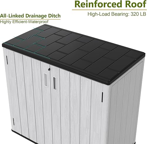 Miniatura 7 de ZZM Cobertizo de almacenamiento al aire libre de 37 pies cúbicos con piso de resina HDPE de doble pared, cobertizos de almacenamiento al aire libre,