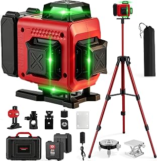 Laser Level with Tripod Self Leveling, 4x360° 4D 16 Lines Green Laser Spirit Level with 2X 6000mAh Batteries,Swivel Base, Remote Control, Wall Bracket, IP54 Waterproof & Dustproof for Construction DIY