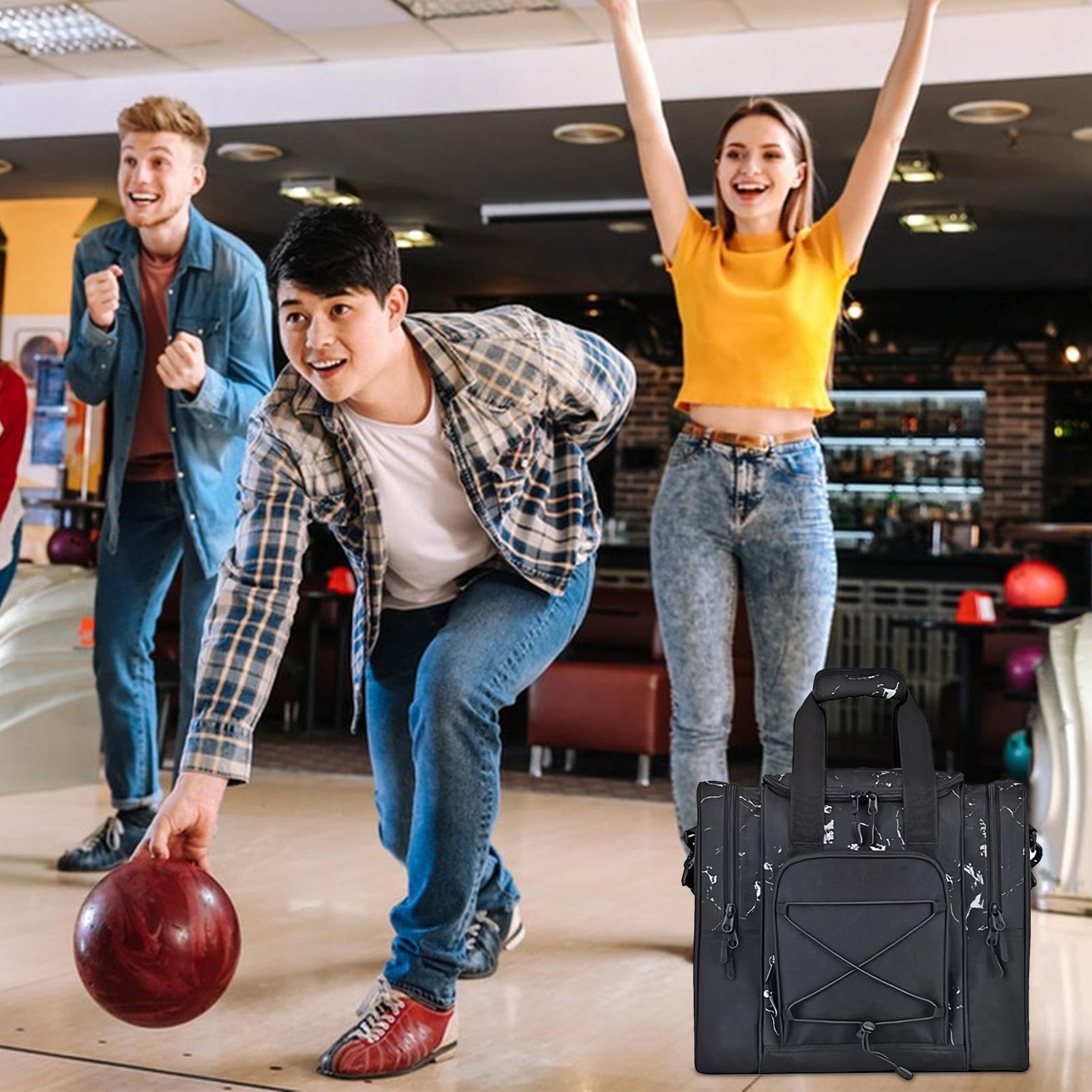 Sacs De Bowling 1 Boule, Sac Fourre-Tout 1 Boule – Ceinture Réglable, Chaussures De Serviette Multifonctions Rembourrées, Sac De Boule De Bowling pour Homme Et Femme