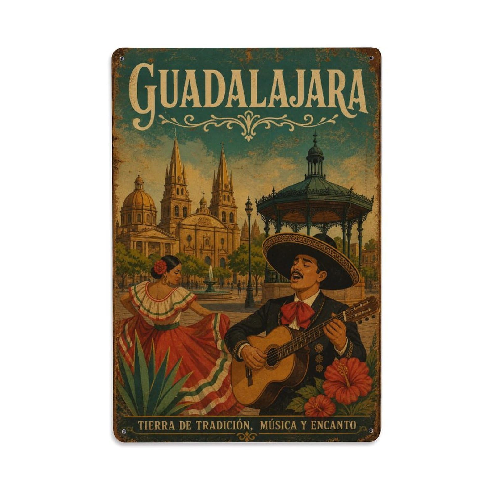 Metal Tin Sign Vintage Travel Mexico Guadalajara