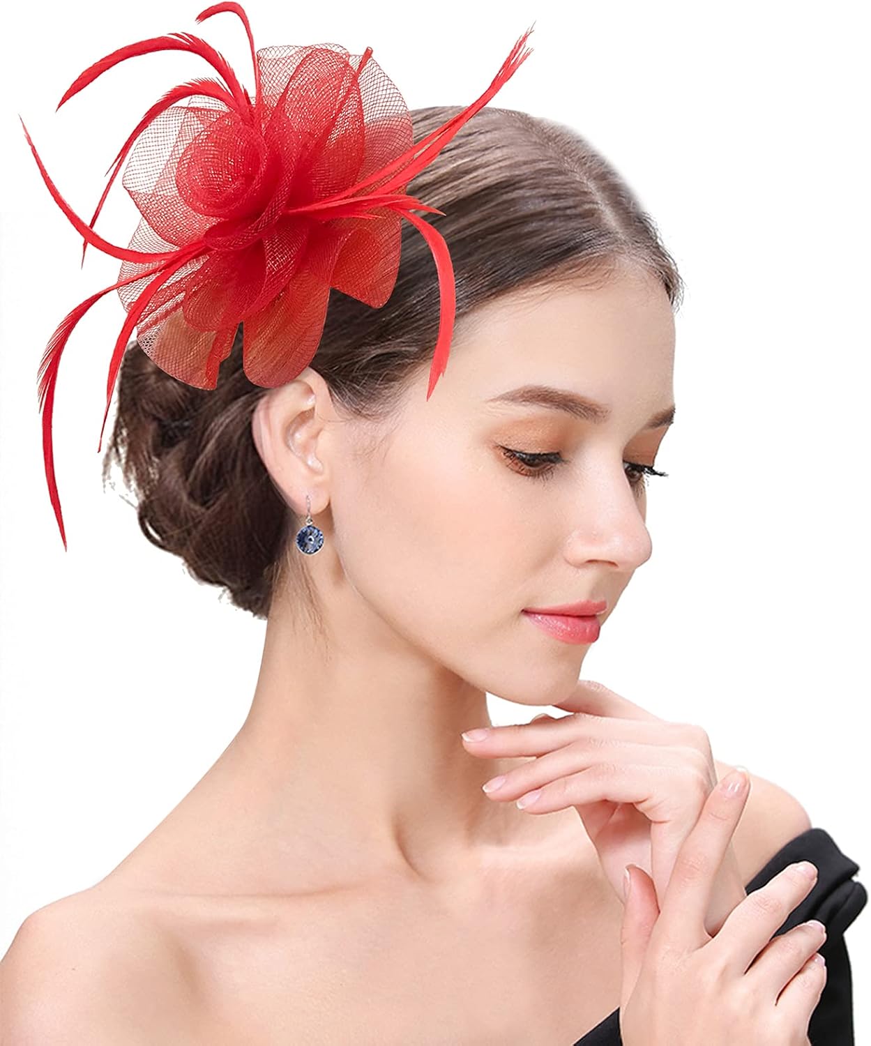 Z&X Ladies Girls Fasciantor Hat Mesh Spiral Flower Feather