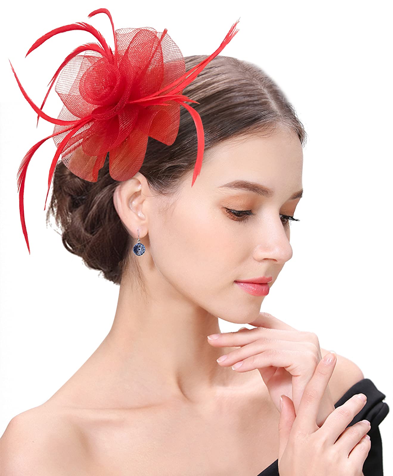 Z&X Sinamay Fascinator Pillbox Hats for Women Feather Flower Church Derby Headband Clip Wedding Tea Party Hat