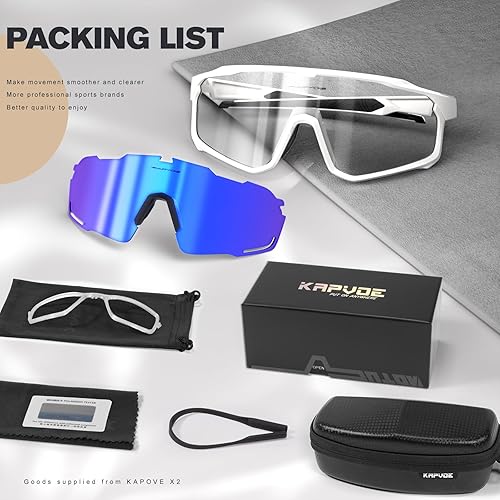 Miniatura 6 de KAPVOE Gafas de ciclismo con lentes polarizadas intercambiables + fotocrómicas, gafas de sol deportivas para bicicleta de montaña
