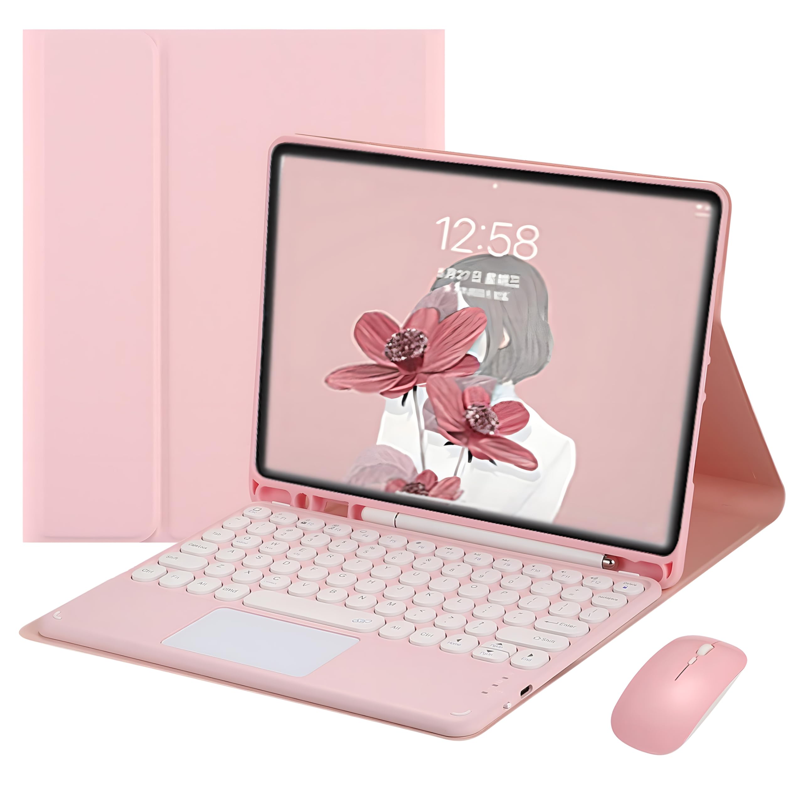Funda con Teclado para Samsung Galaxy Tab A8 De 10,5" Modelo SM-X200 X205 X207, Contener Ñ,Teclado Bluetooth Recargable con Panel Táctil, Ratón para Tableta,Rosado