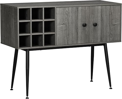 HOMCOM Gabinete de barra de café para 9 botellas de vino y estante ajustable, aparador de buffet, gabinete de vino para sala de estar