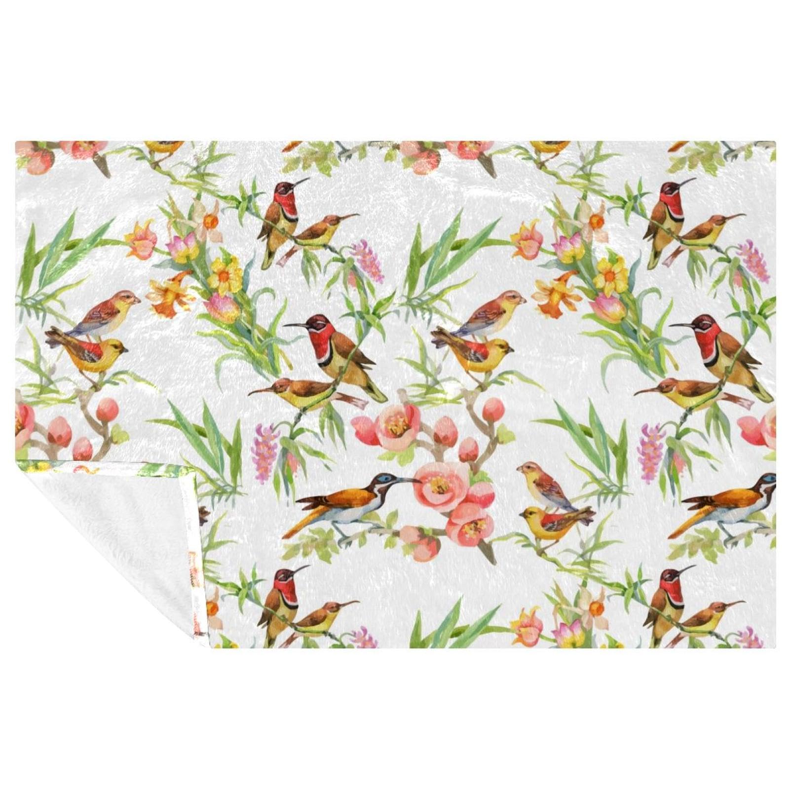 Plaid oiseau exotique et camélia rose 150x100 cm pour lit