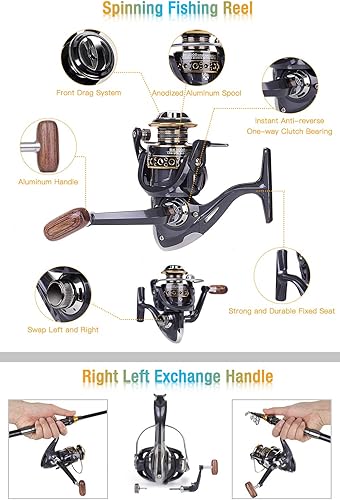 Miniatura 4 de Combo de caña de pescar y carrete, caña de pescar telescópica de fibra de carbono con carrete giratorio, línea de pesca, señuelos de pesca, bolsa de