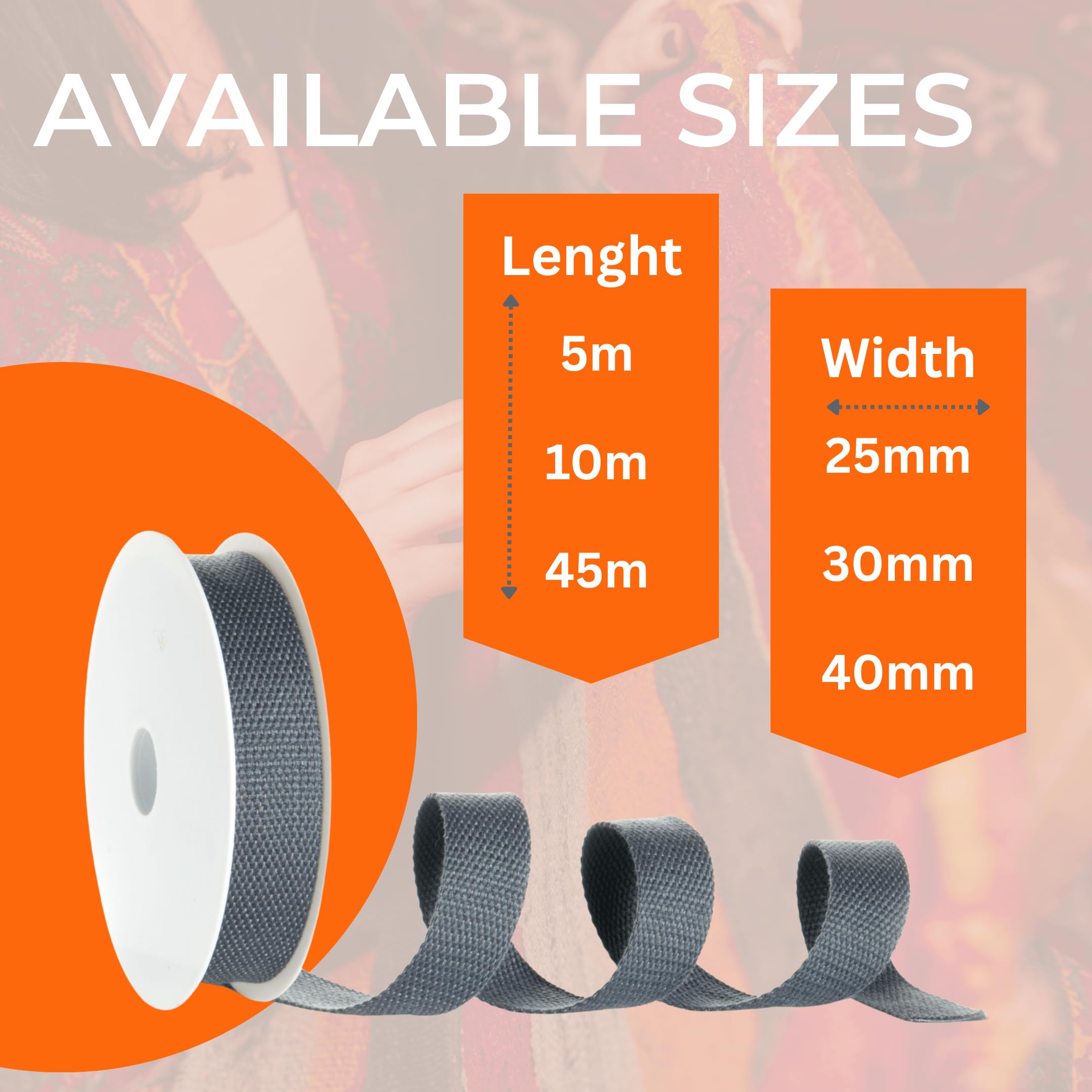 Trimz Cincha Algodón Naranja 30 mm x 5 m