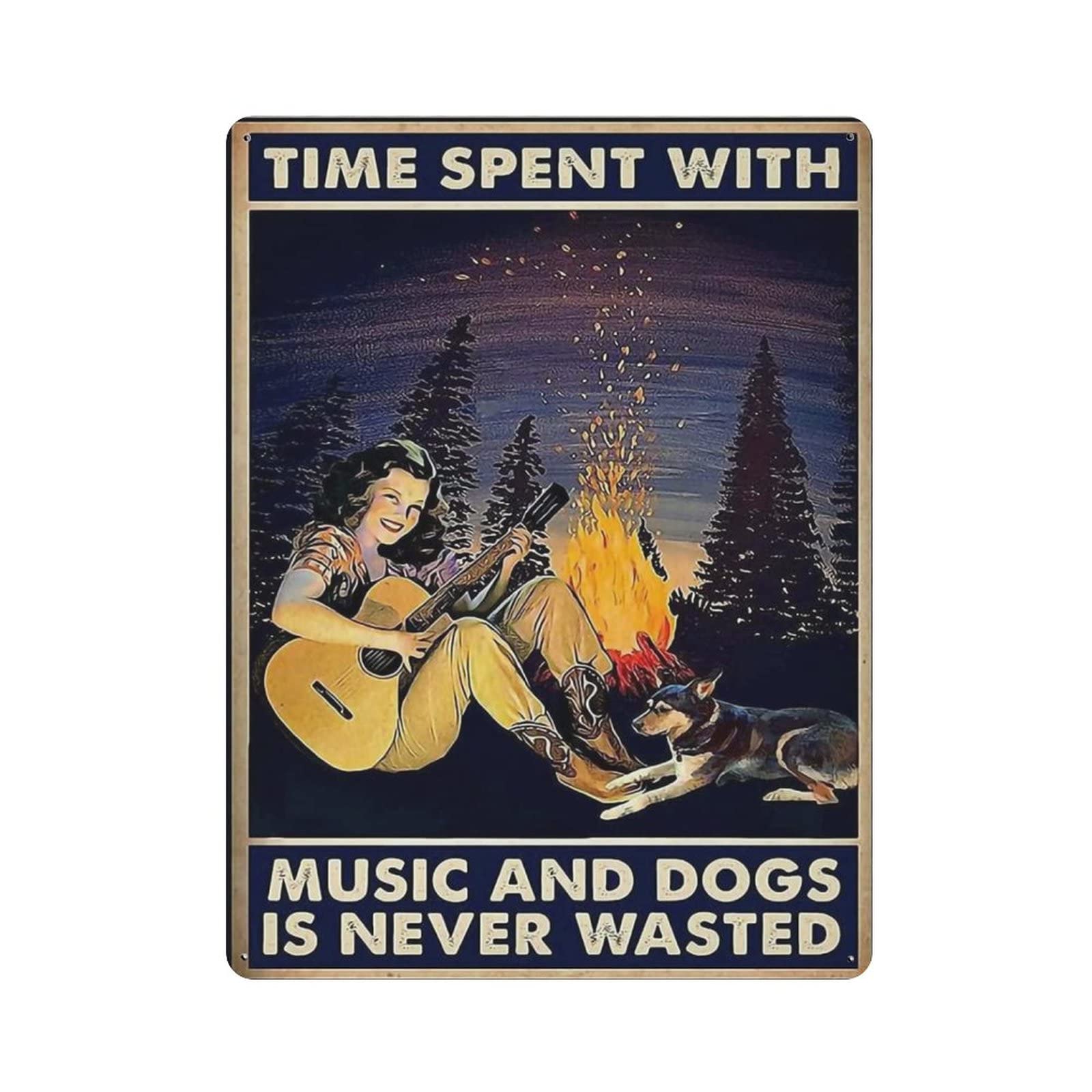 AOOEDM Camping And Playing Guitar Vintage Tin Sign Metal Tin Signs for Man Cave Funny Art Wall Plaque Kitchen Bar Pub Coffee Shop Wall Decor