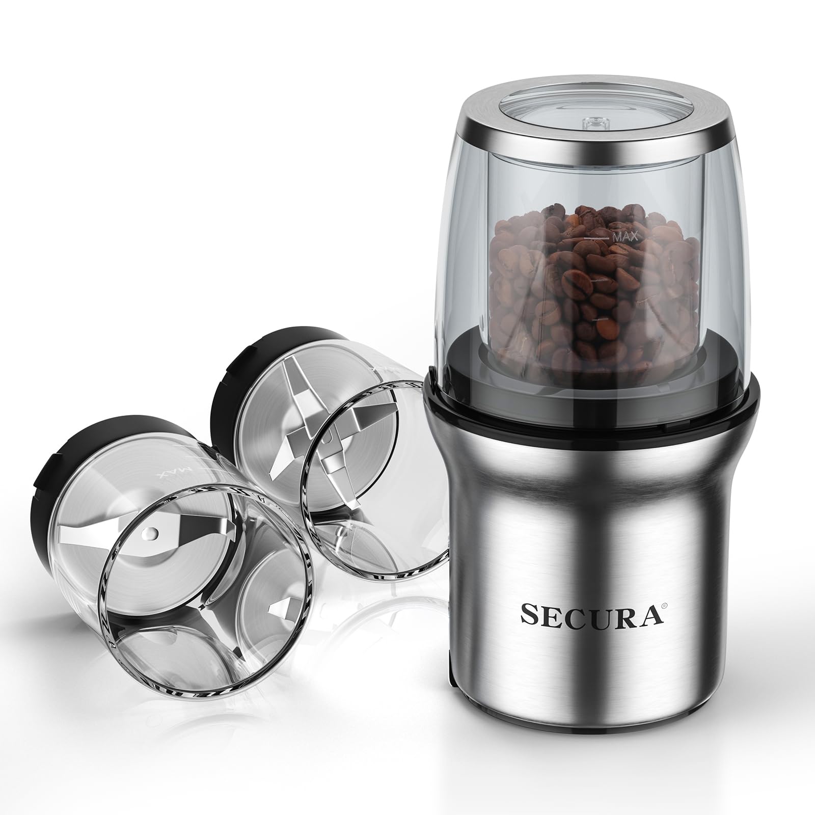 Secura Electric Coffee & Spice Grinder (Dual Bowls)