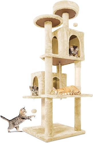 Torre para gato de varios niveles para gatos de interior, área de descanso alta de felpa con amplios condominios para gatos, postes rascadores con