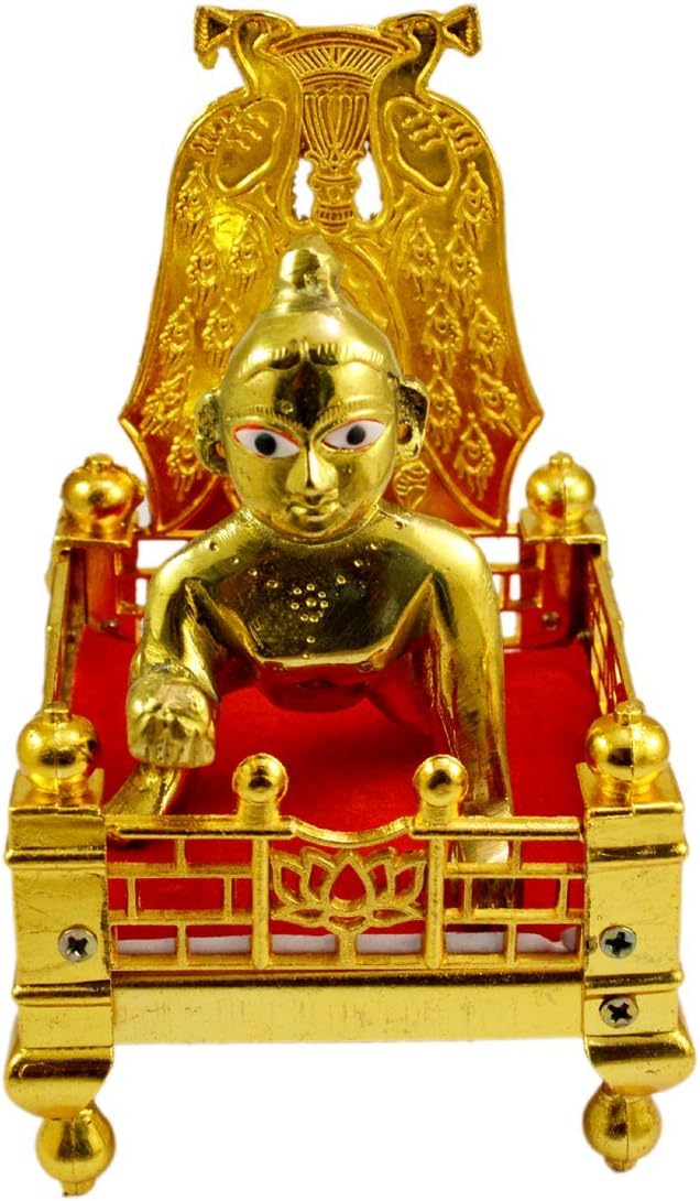 Amazing India Hand Carved Baby Laddu Gopal Krishna with Jhula Brass Idol Sculpture Statue Size 3.7 inches