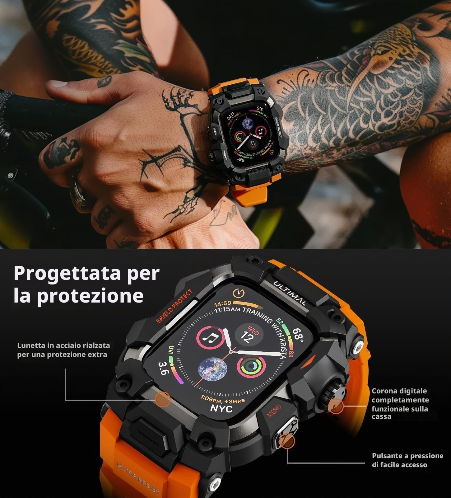 ULTIMAL Cinturino sportivo compatibile con Apple Watch da 44 mm/45 mm, custodia protettiva militare, robusto cinturino in TPU per iWatch serie 9, 8, 7, 6, 5, 4, SE