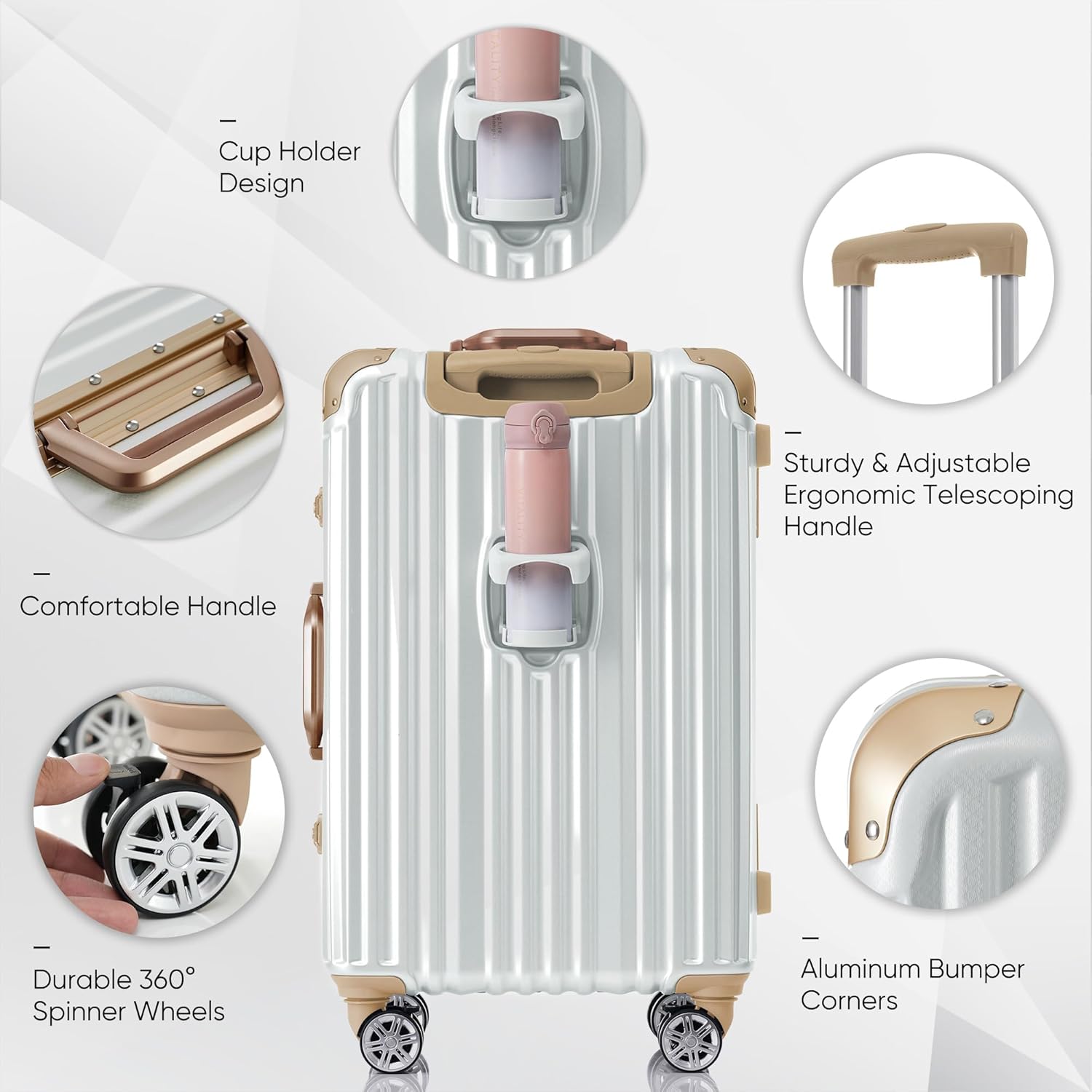Merax 20 Inch Aluminum Luggage with USB port, Vacation Carry-On Suitcase with Spinner Wheels and TSA Lock, moonlight