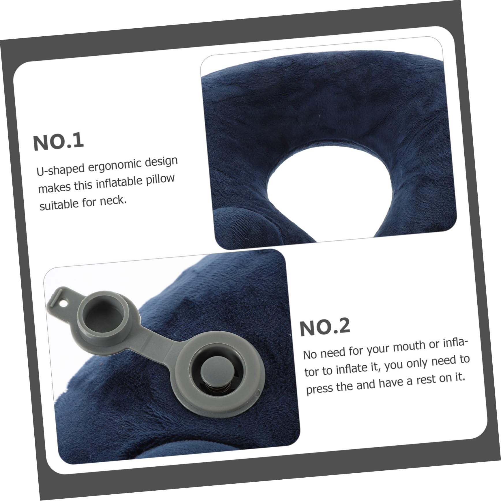 INOOMP Almohada Inflable de Viaje Soporte Ergonómico para Cuello Fácil de Inflar y Desinflar Portátil con Funda para Avión Tren Oficina y Camping Color Azul Oscuro