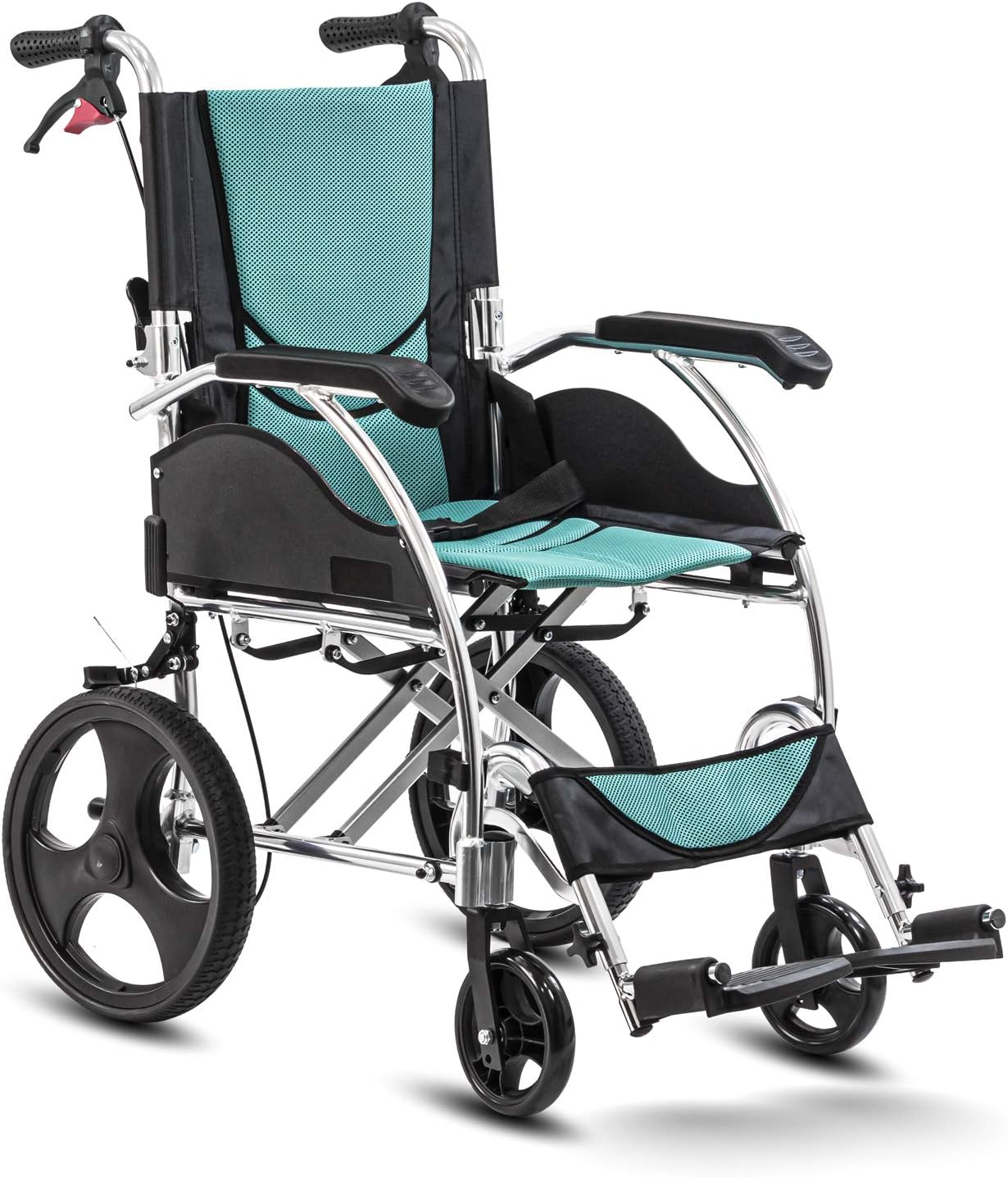 KosmoCare Stylex Premium Imported Ultra lightweight Transporter Wheelchair With Seat Belt -Crest Series-Light Blue