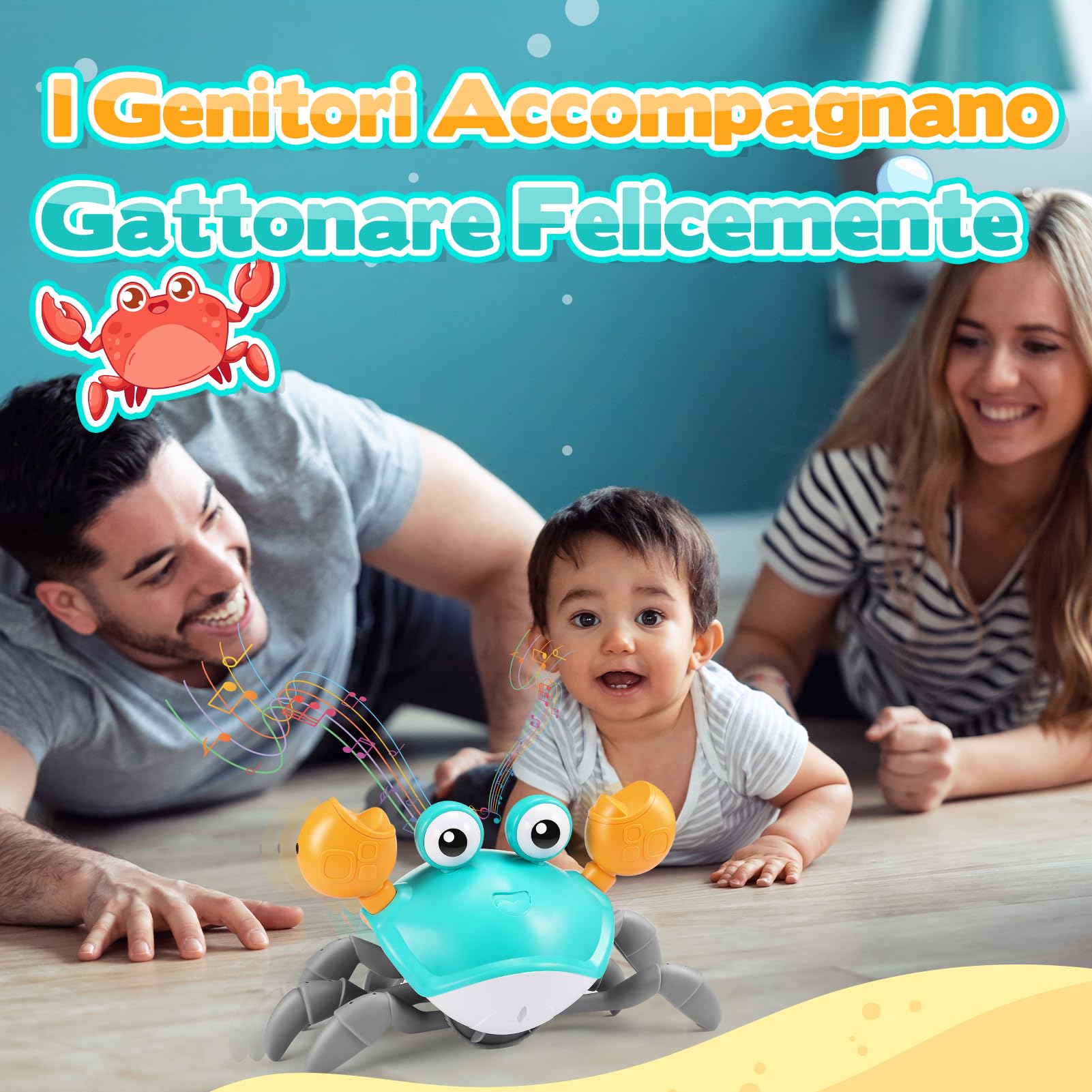 iKidiki Granchio Che Cammina Neonato, Giochi Bambini 1 2 3 4 Anni Granchio Tummy Time Giocattoli Bambino 1 2 3 4 Anni Giochi Neonato 3-6-9 Mesi Regalo Bambino 1 2 3 4 Anni Giochi Educativi 1-4 Anni