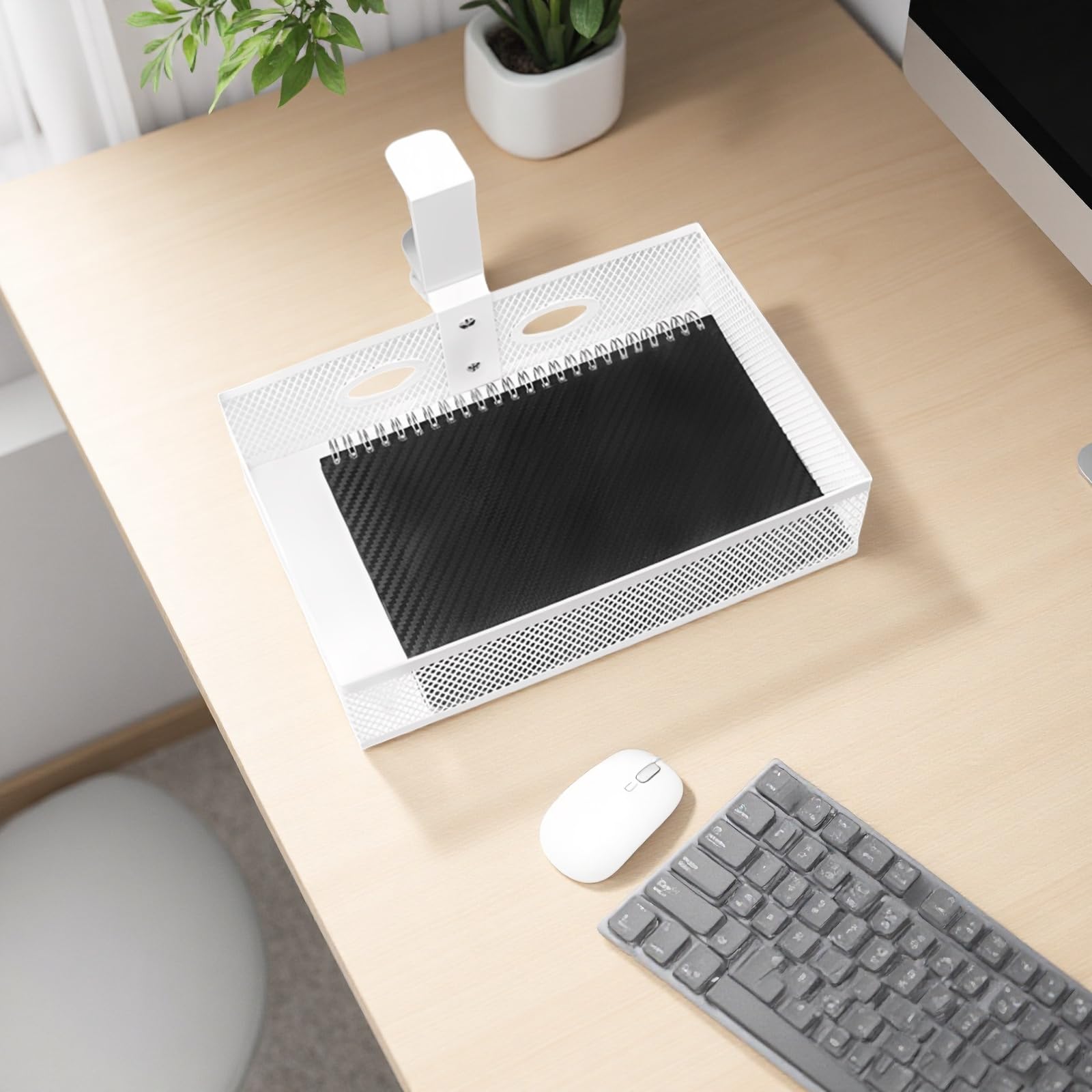 PONDON Organizer da scrivania, 25 cm, con morsetto girevole e girevole a 360°, scatola portaoggetti per forniture artistiche per casa e ufficio, organizer da scrivania in rete metallica, per scrivania