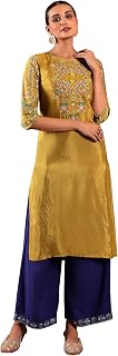 W for Woman W Dark Yellow Embroidered Straight-Long Kurta for Women