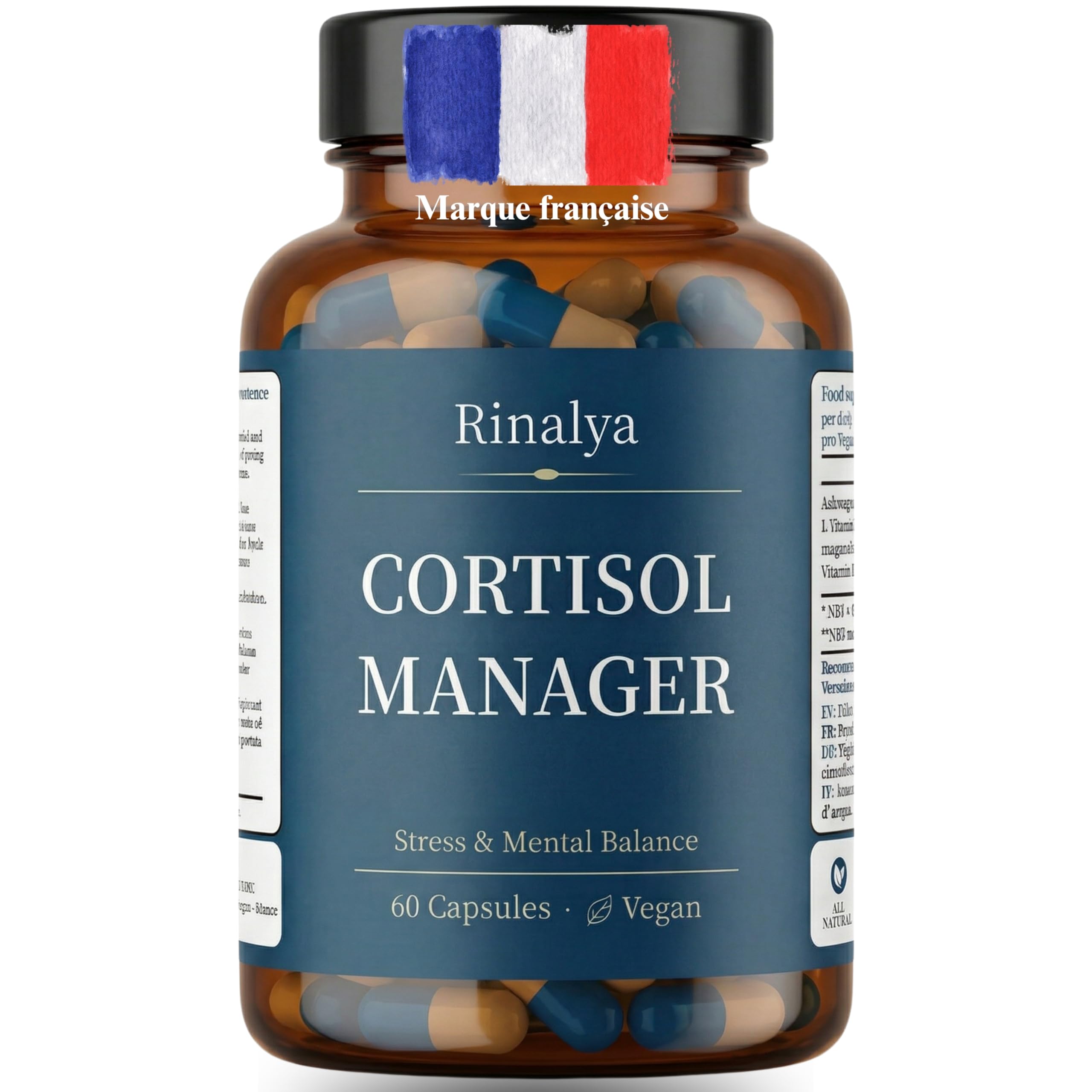Cortisol Manager – Anti-Stress & Équilibre Mental – Ashwagandha 5% Withanolides, L-Théanine, Magnésium Bisglycinate & Vitamine D3 – Sommeil & Fatigue – 60 Gélules Végan – Cure 1 Mois