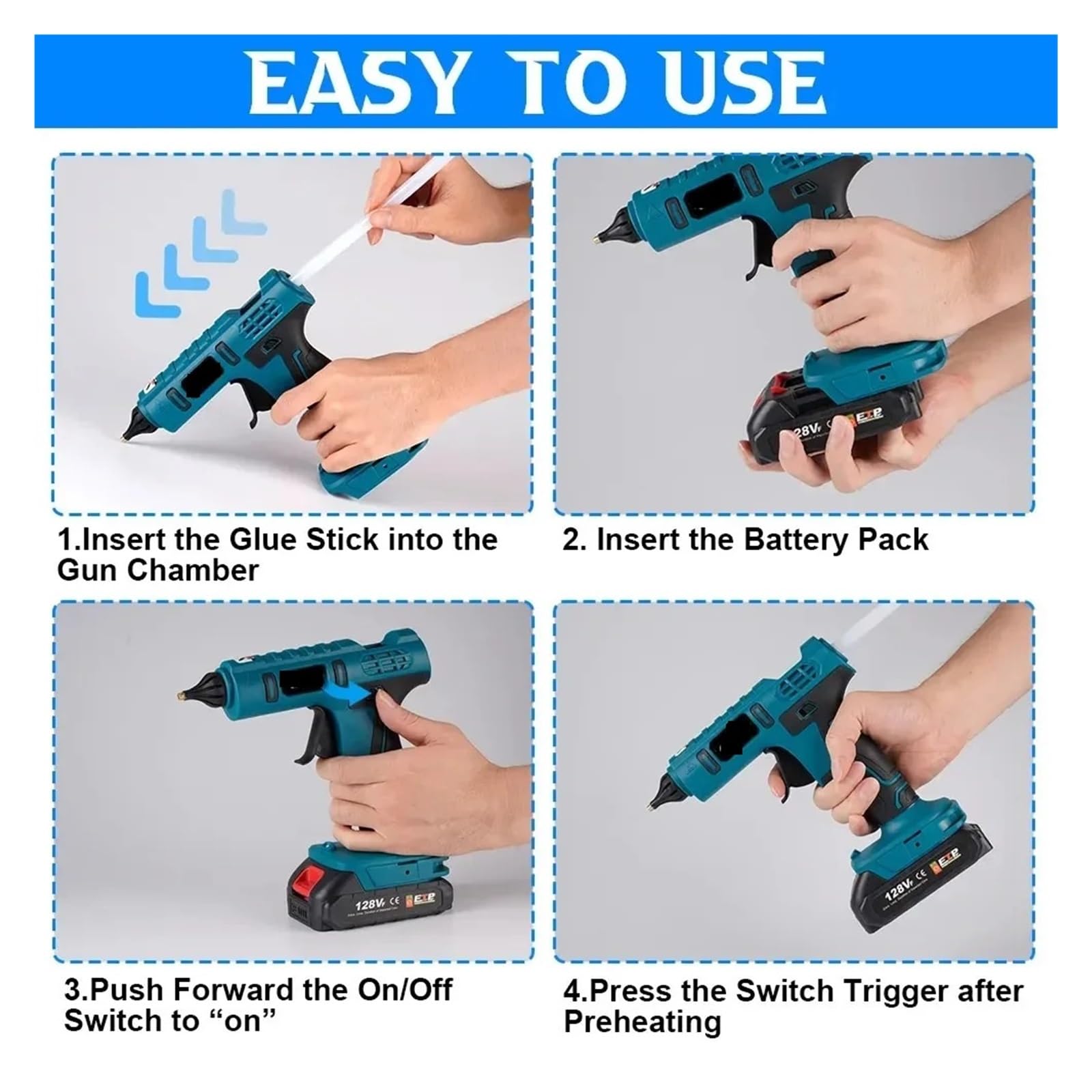 Pistola per colla a caldo per lavori artigianali, Pistola for colla a caldo senza fili, stick di colla da 10 pezzi da 11 mm, strumento antiscottatura da 600 W Strumento di manutenzione fai da te fatto