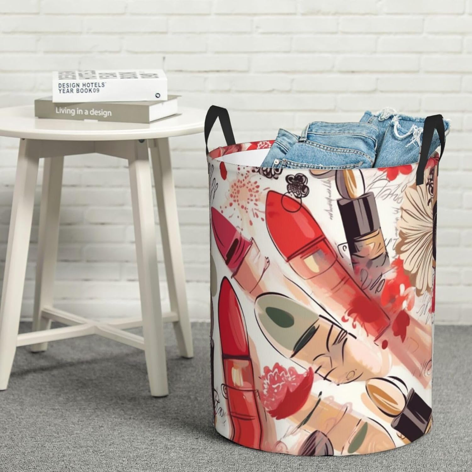 Cosmetic Lipstick Perfume Art Laundry Basket With Handles, Foldable Laundry Hamper Oxford Cloth Dirty Clothes Basket Waterproof Clothes Toys Storage Bin Organizer for Bedroom Bathroom Dorm