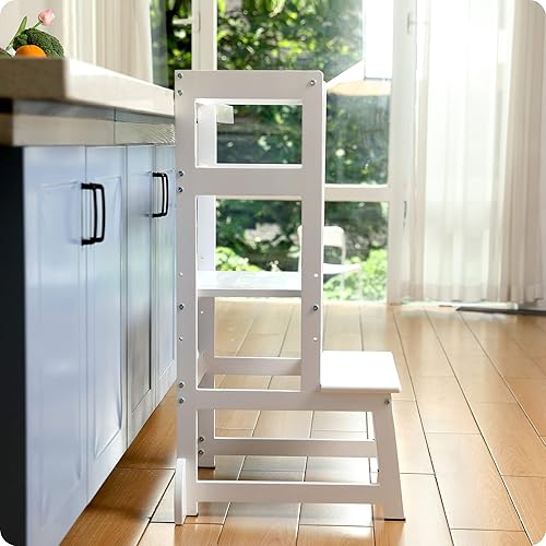 Miniatura 7 de Taburete de cocina ajustable en altura para niños pequeños, taburete de aprendizaje Montessori para niños, torre de pie para bebé, ayudante de pie