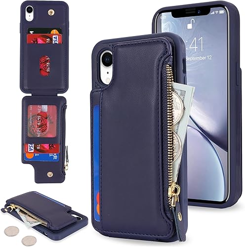 Cavor Funda para iPhone Xr con tarjetero, funda tipo cartera para iPhone Xr para mujeres y hombres, funda para teléfono iPhone Xr con cartera,