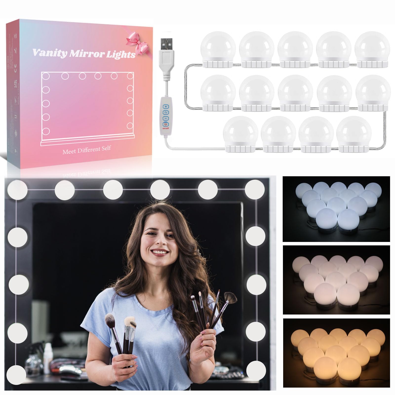 Winzwon Led-spiegellamp, Hollywood-stijl, make-uptafel, make-uplamp, spiegellampenset (spiegel niet inbegrepen