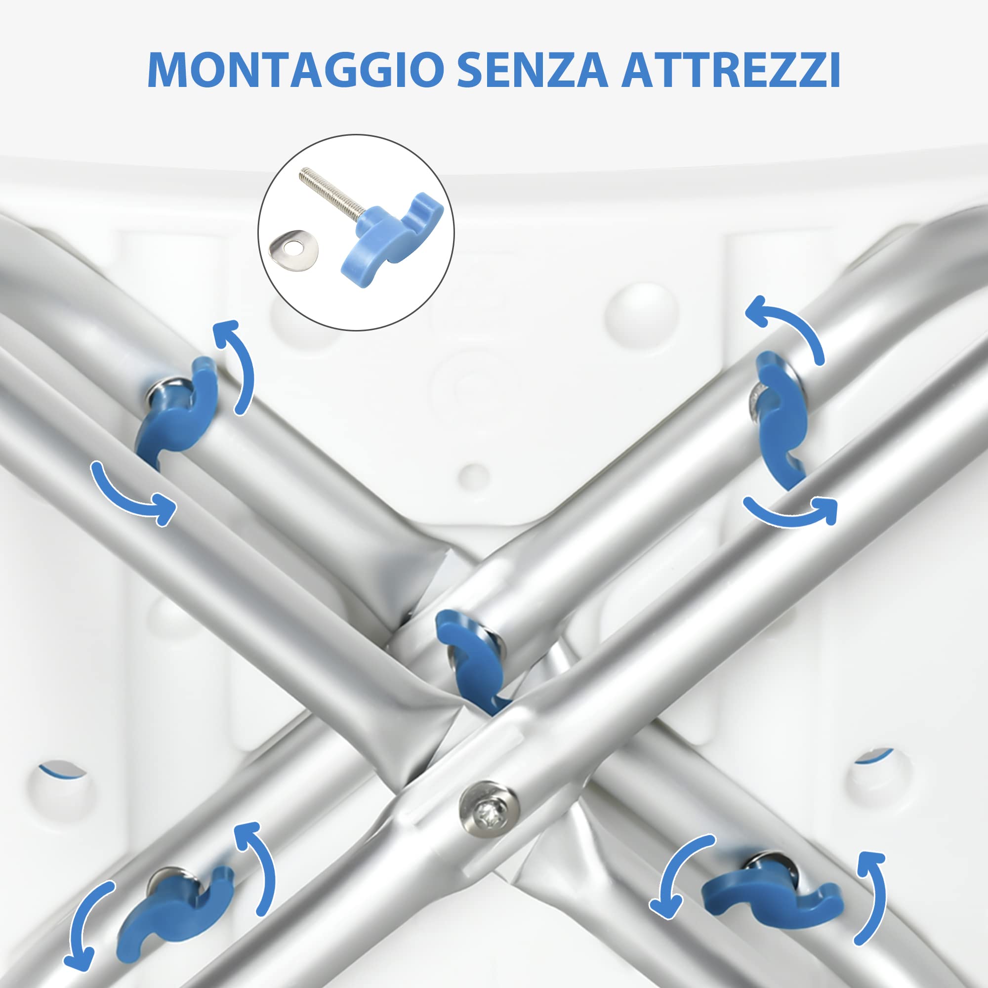 HOMCOM Sgabello per Doccia con Telaio in Alluminio e Seduta Imbottita, Altezza Regolabile e Piedini Antiscivolo a Ventosa, Blu