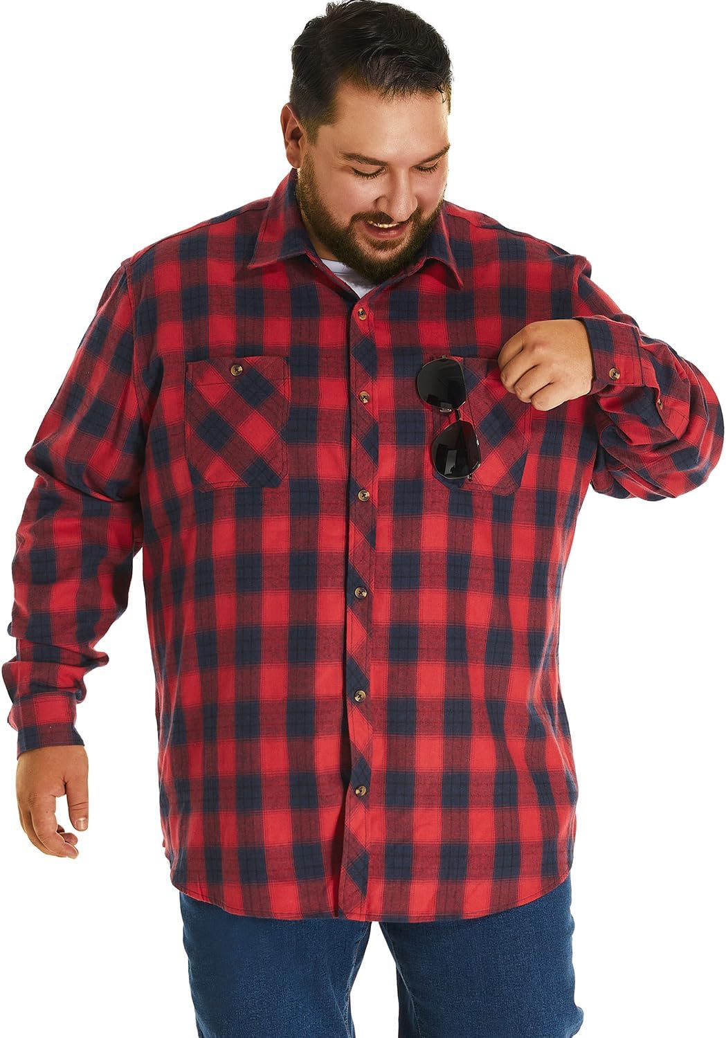 HOdo Big and Tall Mens Thin Flannel Shirt Lightweight Button Down Shirt 2XL to 6XL - Image 4