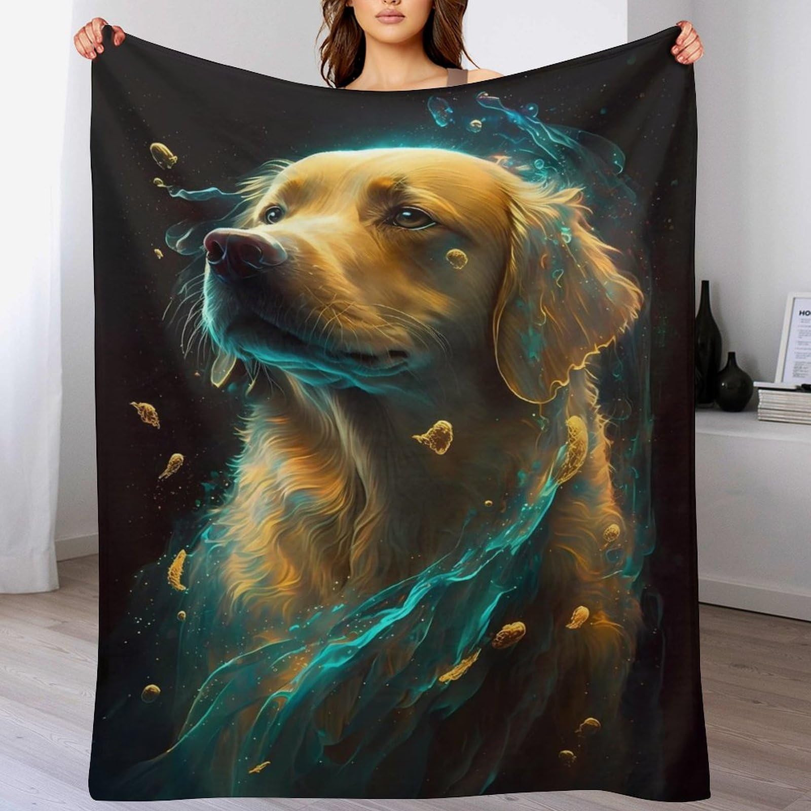 Couverture polaire en flannel Golden Retriever 150x200cm pour lit et canapé