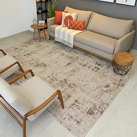 Tapete Retangular para Sala, 200x300cm, Felpa Baixa, Antiderrapante, Decorativo (Bege e Marrom Mesclado)