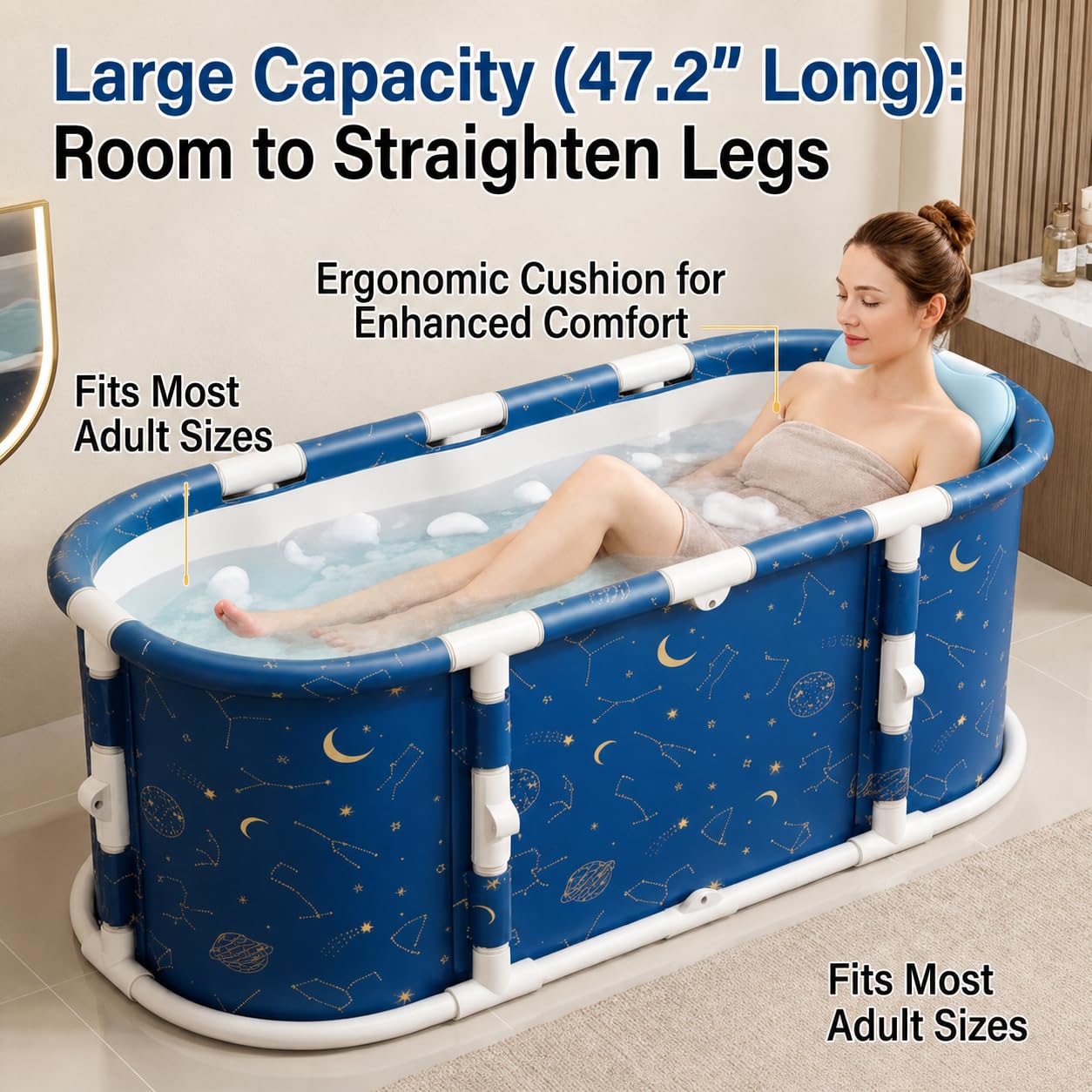 Bañera plegable, 119,9 x 59,9 x 50 cm, bañera portátil compuesta de material de 7 capas, ducha y baño de hielo, portátil, no inflable